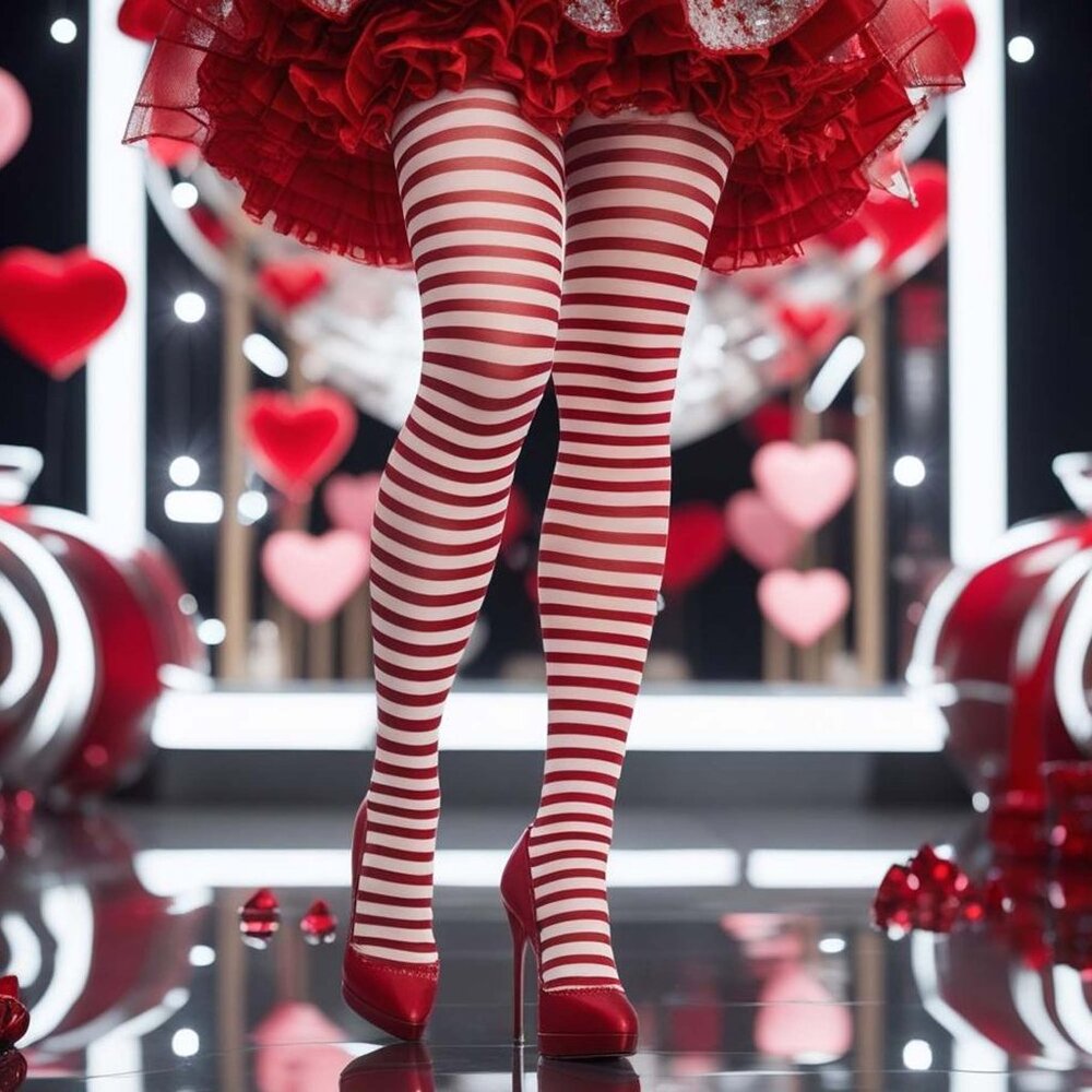 Striped Opaque Tights Womens One Size OS Red and White Novelty Hosiery
